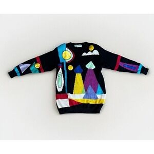 VTG Tony Lambert Graphic Alien Abduction Color Block Grandpa Sweater Size Medium